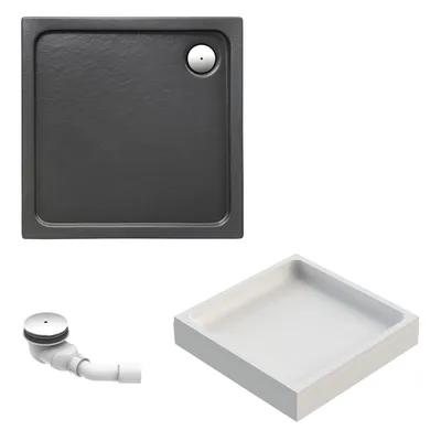Produktbild von Schulte Duschwanne Adria 90x90 cm, Sanitäracryl Anthrazit Matt, Set mit Hartschaum-Wannenträger + Ab- und Überlauf, Höhe 14 cm