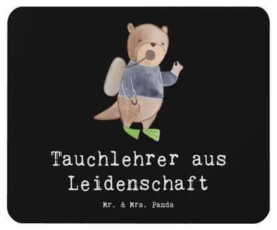 Produktbild von Mr. & Mrs. Panda Mouse Pad Tauchlehrer Leidenschaft - Schwarz - Geschenk, mousematte, laptop mousepad, mauspad pc