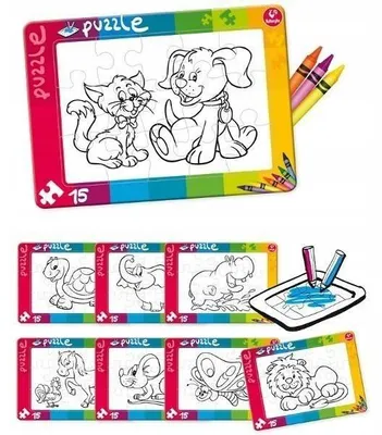 Produktbild von Promatek Puzzle Zum Ausmalen 15 Teile Katze Hund