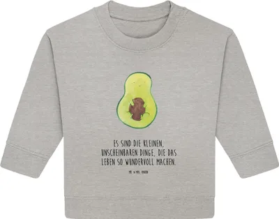 Produktbild von Mr. & Mrs. Panda Organic Baby Pullover Avocado Kern 12. - 18. Monat - Heather Grey - Geschenk, Wunder, Pflanze, Bullover, Liebe, Spruch Leben