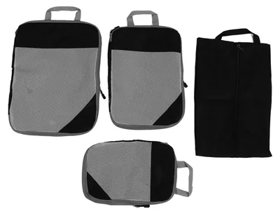 Produktbild von Kompressions-Packtaschen, wasserdicht, tragbar, Gepäck, Koffer, Organizer, Tasche für Kleidung, Unterwäsche, Schuhe, 4 Stück, Schwarz