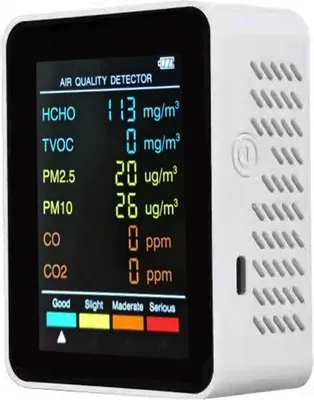 Obrázek produktu pro 6 v 1 PM2,5 PM10 HCHO TVOC CO CO2 Multifunkční detektor kvality vzduchu CO Oxid uhličitý Formaldehyd Monitor LCD Velký displej Přenosný