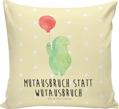 Produktbild von Mr. & Mrs. Panda Dekokissen Schildkröte Luftballon - Gelb Pastell - Geschenk, Ballon, Motivationsspruch, Deko Kissen, 40x40, Sofa, Kleines, für, kuschelkissen