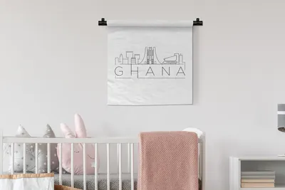 Produktbild von MuchoWow® Wandteppich Wandbehang Skyline "Ghana" weiß 60x60 cm Tapisserie Dekoration Wandtuch - Dekorationen - Wand Decke