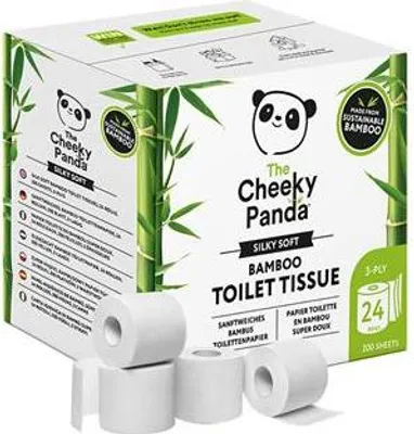 Produktbild von Toilettenpapier, weiß, Bambus, 3-lagig, kleine Rolle, 24 Rollen, CHEEKY PANDA PFTOILT24