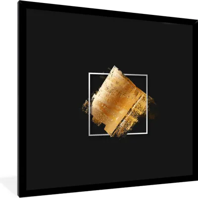 Produktbild von MuchoWow® MuchoWow® Gerahmtes Poster Goldene Farbstreifen auf schwarzem Hintergrund 40x40 cm - Poster mit zchwarzem Bilderrahmen - Mit Rahmen - Wanddekoration Schlafzimmer
