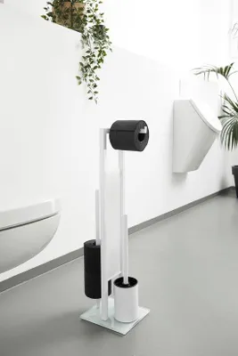 Produktbild von Famanu Toilettenbürsten-Set mit Halterung für Toilettenpapierrollen - Weiß
