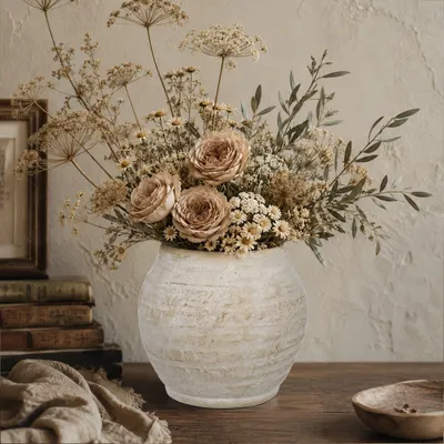 Produktbild von Keramikvase rustikal, 19 cm, beige, für getrocknete Blumen