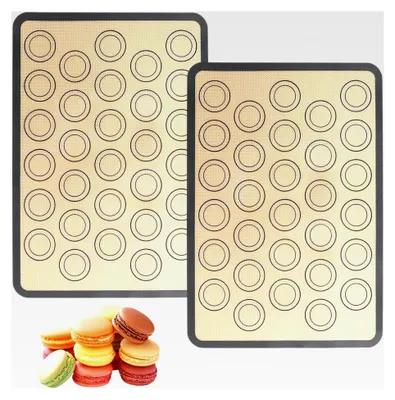 Produktbild von 2 Stück Wiederverwendbare Macarons Backmatte, 42×29,5cm BPA-frei, Silikon Backmatte für Macarons, Kekse, Pizza, Kneten (Khaki)