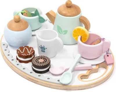 Immagine prodotto di UMU® Set da tè per bambini con vassoio in legno 20 pezzi - set da colazione per bambini di 2, 3, 4 e 5 anni
