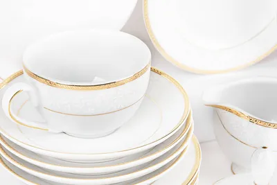 Produktbild von Konsimo Teeservice für 6 Personen (15-teilig) "NEW HOLLIS GOLD", Weiß, Porzellan, Classic, 200 ml / 15 cm / 21 cm / 1,5l / 200 ml / 200 ml