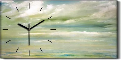 Produktbild von Leinwand Uhr Küche Wohnzimmer Bild 60x30 Gemälde Wolken Himmel Meereslandschaft - schwarze Hände