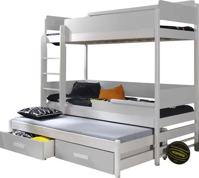 Produktbild von MIRJAN24 Etagenbett Quatro 200, Bett mit Bettschubladen, Jugendzimmer Möbel, Hochbett, Jugendbett (Weiß / Grau, Leiter Seite: Links)