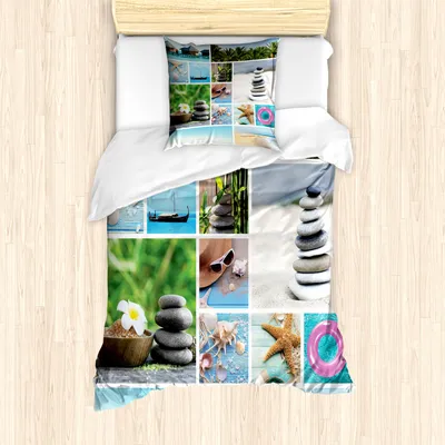 Produktbild von ABAKUHAUS Spa Mantele, Tropical Ozean-Felsen, Milbensicher Allergiker geeignet mit Kissenbezügen, 135 cm x 200 cm - 80 x 80 cm, Mehrfarbig