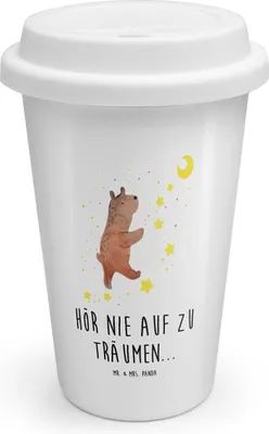 Produktbild von Mr. & Mrs. Panda Thermobecher Bär Träume - Weiß - Geschenk, Traumdeutung, ToGo Kaffeebecher, Träumen, Coffee To Go Becher, Thermokaffeebecher, Traum, Teddy