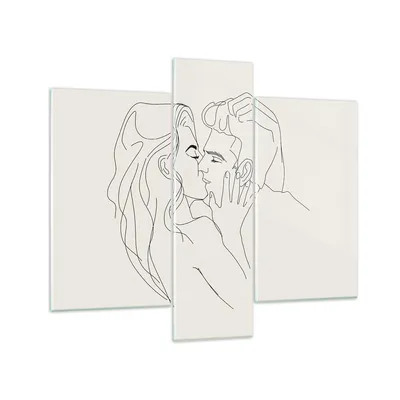 Produktbild von Bilder auf glas - 3 Teile - Art. Linie Kuss - 95x80cm - Glasbilder - Wandbilder - Bilder - Kunstdruck - zum Aufhängen bereit - Wanddekoration aus Glas - Glas Bilder - Wandbild auf Glas - GCB95x80-4757