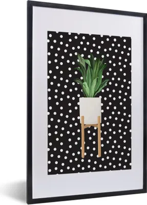 Produktbild von MuchoWow® MuchoWow® Gerahmtes Poster Zimmerpflanze - Pflanzgefäß - Dots 40x60 cm - Poster mit zchwarzem Bilderrahmen - Poster in Rahmen