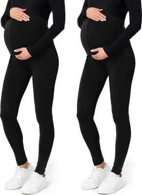 Produktbild von Be Mammy Lange Umstandsleggings aus Viskose BE-02 2er Pack (Schwarz/Schwarz, S)