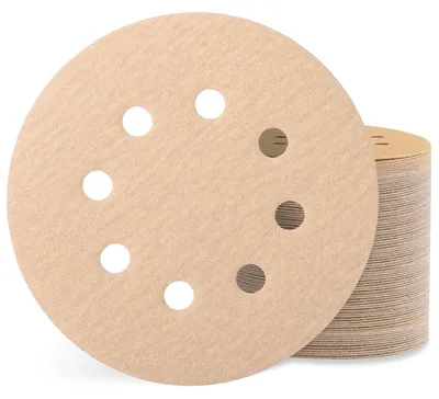 Image de Papier abrasif auto-agrippant, 125 mm, grain 320, 100 pièces, 8 trous, pour ponceuses excentriques, adapté au bois et aux métaux