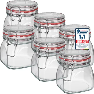 Produktbild von WELLGRO Einmachgläser mit Bügelverschluss eckig 630ml - Gläser