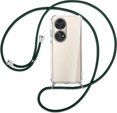 Produktbild von Handykette Backcover-Schutzhülle mit Band (Metall silberfarben) für Huawei P50 Pro - dunkelgrün