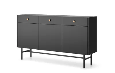 Obrázok produktu pre Čierna komoda 155 cm Diva - 3 zásuvky a 3 skrinky so zlatými úchytkami, kovové nožičky