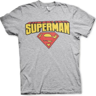 Produktbild von Superman Blockletter Logo T-Shirt - Large - Heather-Grey