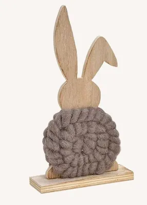 Produktbild von G.Wurm - Aufsteller Hase aus Holz, mit Wolle Grau (B/H/T) 14x25x5cm