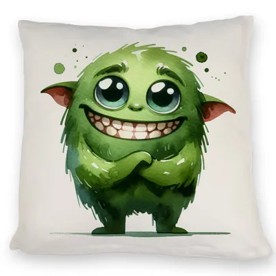 Produktbild von Monster Motiv Dekokissen Grün Polyester 40x40cm mit Reißverschluss waschbar