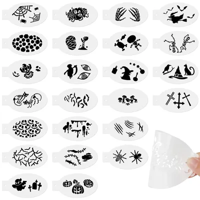 Tattooschablonen-Set, 24 Stück, wiederverwendbar, Halloween