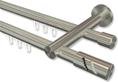 Produktbild von Interdeco Innenlaufstange, Gardinenstange mit Innenlauf Edelstahl-Optik Modell Platon Zoena, 20 mm Ø 2-läufig, 320 cm (geteilt)