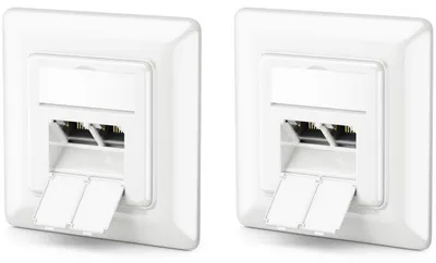 Produktbild von deleyCON CAT6a Netzwerkdose 2x RJ45 Buchse Unterputz, 2 Stück - Weiß