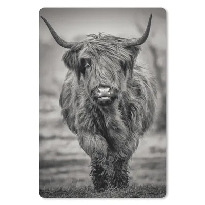 Produktbild von MuchoWow® Mauspad Mousepad Schottischer Highlander - Schwarz und Weiß 18x27 cm - Mousepads - Maus Mat - Pad - Mausunterlage