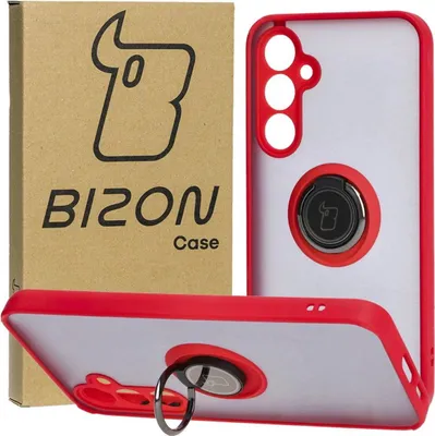 Produktbild von Bizon Case Hybrid Ring Fingerringhülle für Galaxy S23 FE, Rauch mit rotem Rahmen