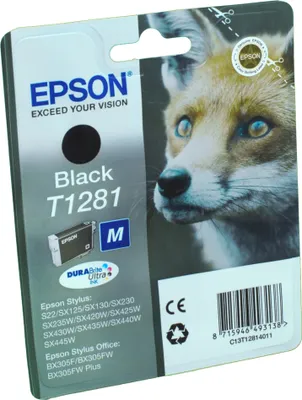 Produktbild von Epson Fox Singlepack Black T1281 DURABrite Ultra Ink, Schwarz, Tinte auf Pigmentbasis, 1 Stück(e)