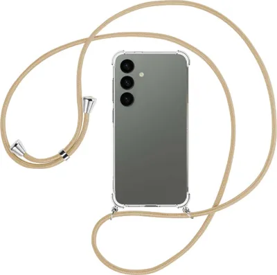 Produktbild von Handykette Backcover-Schutzhülle mit Band (Metall silberfarben) für Samsung Galaxy S24 - caramel