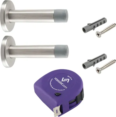 Produktbild von vasalat Türstopper Wand mit Dämpfer - Tür Stopper Wand mit Gummipuffer ø 20mm, Höhe 100mm, Türpuffer zum Schutz von Wand & Tür, Edelstahl matt - 2 Stück