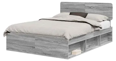 Produktbild von Bettrahmen Grau Sonoma 140 x 200 cm Massives Kiefernholz, Schlafzimmer, Rechteckig, Modernes Design, Langlebige Möbel, Stilvolle Dekoration, Funktionales Layout für zeitgenössische Räume