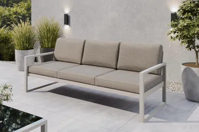 Produktbild von Margaret Hadas24 Gartensofa 3 Sitzer Outdoor Madera Lounge Couch Terrasse wetterfest Balkonmöbel Sitzbank mit Lehne, Gartenmöbel kaschmir, graubeige
