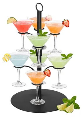 Image de Relaxdays, distributeur à étages pour boissons, 8 verres, acier, idéal pour présenter des verres à cocktails, spritz et vins, porte-verres, noir