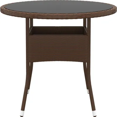 Obrázok produktu pre vidaXL Záhradný stôl Ø80x75 cm Tvrdené sklo a polyratan Hnedá farba