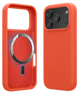 Produktbild von kwmobile Hülle kompatibel mit Apple iPhone 17 Pro Hülle - magnetisches Silikon Case kompatibel mit MagSafe - Cover gummiert Neon Koralle
