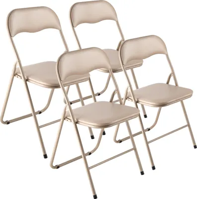 Zdjęcie produktu dla Vevor Zestaw 4 Składanych Krzeseł Skórzanych Mocna Metalowa Rama Khaki