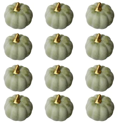 Image de Citrouilles décoratives artificielles, lot de 12, décorations de table pour l'automne, Halloween et la fête des récoltes, en mousse, de couleur verte