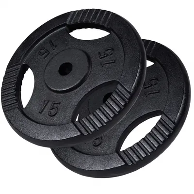 Produktbild von GORILLA SPORTS® Hantelscheiben - Set 30kg, 2x15kg Gewichte, Tri-grip, 30mm, Gusseisen, Schwarz - Gewichtsscheiben, Hanteln Set