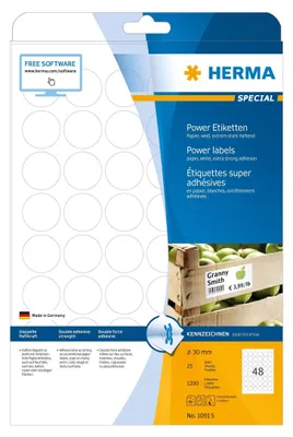 Image de Herma HERMA Etiquettes A4 Ø 30 mm rondes blanches papier à très forte adhérence mat 1200 pcs.