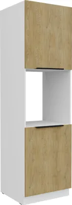 Produktbild von Küchen Hochschrank 60 cm CREMONA Eiche hell + Weiß matt Küchenzeile Küchenblock Küche Einbauküche