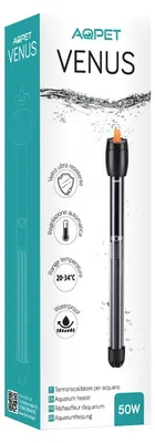 Imagen del producto de Calentador para acuarios fabricado con vidrio resistente a roturas, de 50 vatios y 22 cm de longitud, con termostato ajustable para acuarios