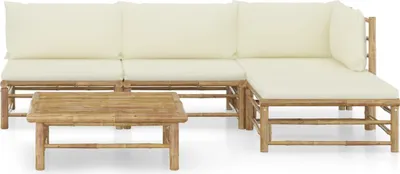 Image de vidaXL Ensemble de salon de jardin 5 pièces avec coussins blanc crème en bambou