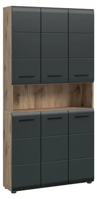 Produktbild von Ice Badschrank 6 Türen, 1 Regal Schwarz matt, Eiche Nachbildung.